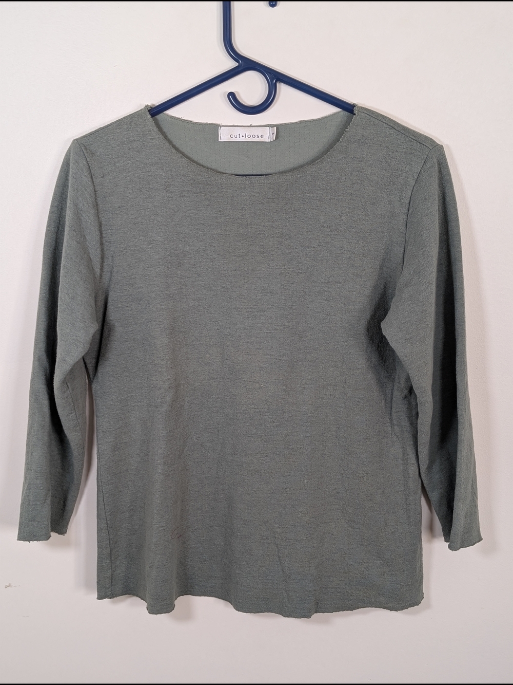 cut loose Solid Green Knit Round Neck 3/4 Sleeve Pullover Top S